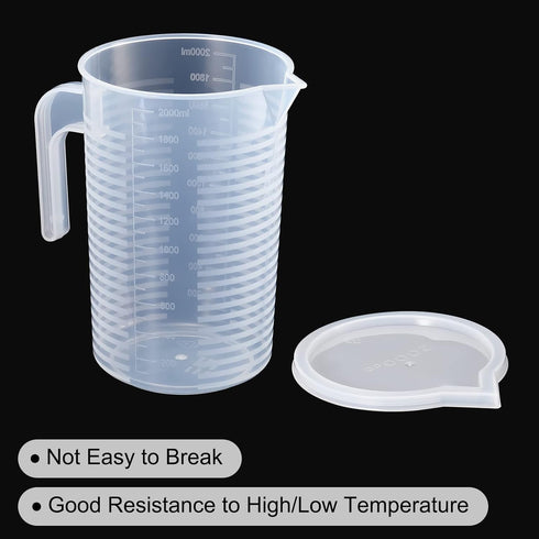 PATIKIL Graduated Beaker, 2 Pack 2000ml PP Plastic Liquid Measuring Cup with Handle Lid and Spout for Lab