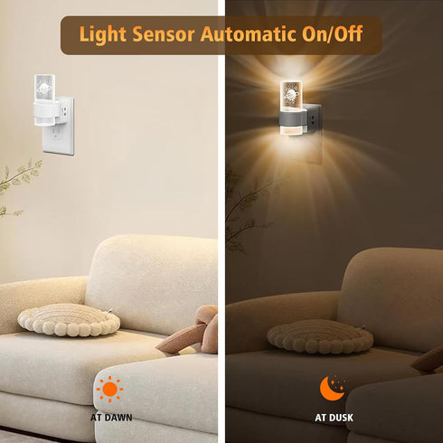 2pcs Dimmable Night Lights Plug Into Wall with Planet, LED Night Light Dusk to Dawn Sensor with Warm Lighting Auto