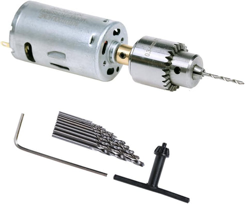 AUTOTOOLHOME Mini DC 12V Electric Hand Drill Motor & Twist Drills Set 1/88-1/6 inch JT0 Chuck Jewelry Craft Kit