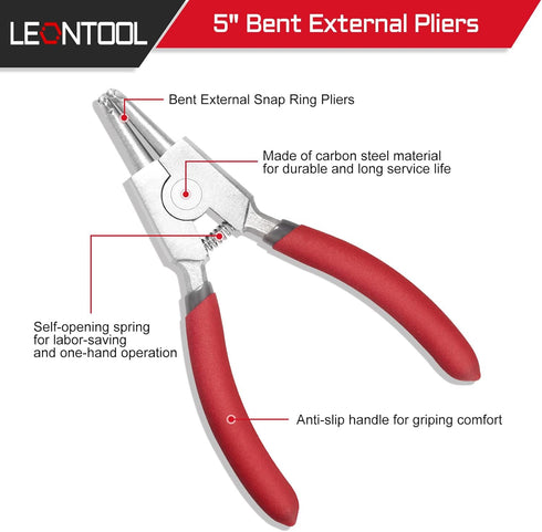 External Circlip Pliers with Bent Jaw 5-Inch Snap Ring Pliers Lock Ring Pliers Retaining Ring Pliers for Ring Remover Retaining and Remove Hoses Precision Hand Tool Pliers by LEONTOOL