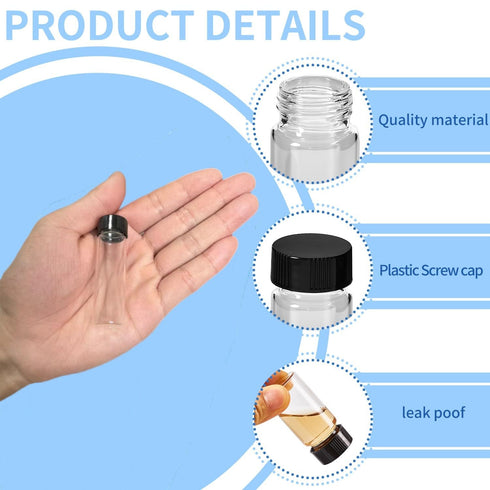 15 PCS 2 Dram Glass Vials, 17x60mm 8ml Borosilicate Glass Empty Vials with Caps, Leak-Proof