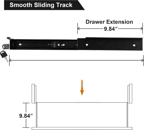 Frassie 17 Inch Under Desk Pull-Out Drawer with Lock, Office Mounted Sliding Metal Pencil Drawer for Standing Desk