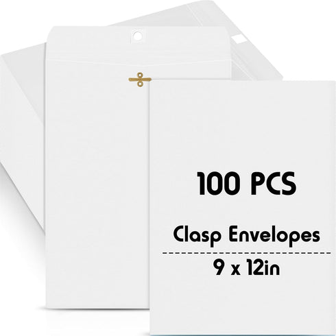 Geyee 100 Pcs Clasp Envelopes, 9 x 12 Inch Manilla Gummed Mailing Envelopes for Home Office Business Supplies