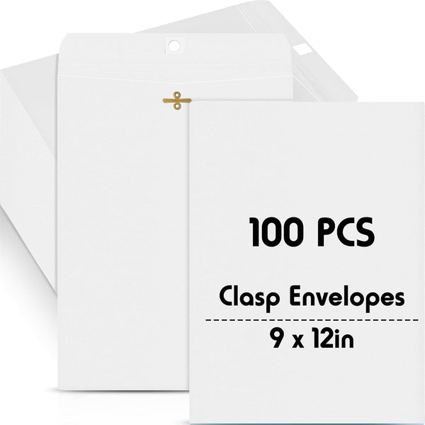 Geyee 100 Pcs Clasp Envelopes, 9 x 12 Inch Manilla Gummed Mailing Envelopes for Home Office Business Supplies