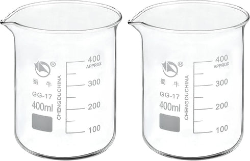 PATIKIL 400ml Low Form Glass Beaker, 2 Pack, 3.3 Borosilicate Glass with Graduated Scale for Kitchen Lab
