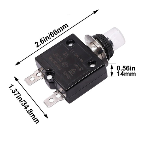smseace 3Amp Electric Button Breaker 125/250VAC,Thermal Overload Protector L1 Series with Manual Reset, Waterproof Button Cap L1-3A