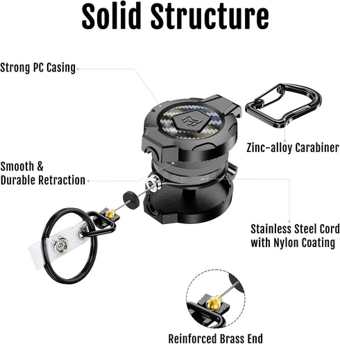 MNGARISTA Upgraded Retractable Keychain, 10 OZ Retraction, 31.5" Stainless Steel Cord, Heavy Duty Carabiner Badge Holder