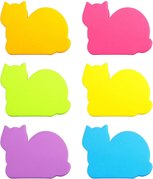 Cute Cat Sticky Notes - 6 Color Bright Colorful Sticky Pad, 75 Sheets/Pad Self-Sticky Note Pads