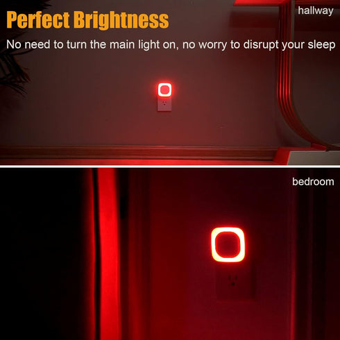 YUNLEX 4 Pack 0% 3-Level Red Night Light with Dusk to Dawn Sensor, Eye-Care Reflected Glow, Blue Light True Red LED