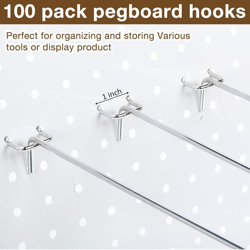 Shimeyao 100 Pcs Stainless Steel Pegboard Hooks, 12 Inch Display Hook for 1/8 1/4 Pegboard Storage Organizer