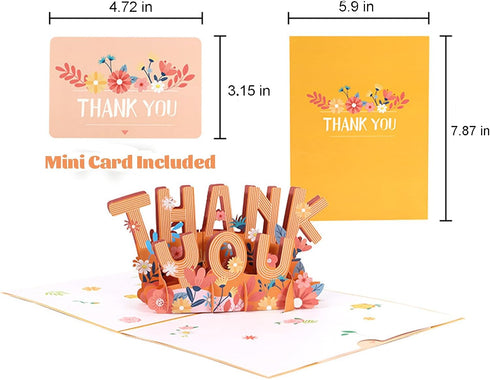 Card,3D Thank You Pop Up Floral Appreciation Greeting Card with Envelope and Note Insert,Unique Keepsake