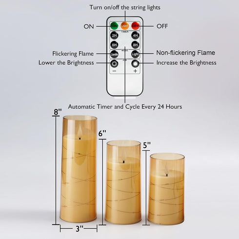 9 Homemory Pcs Flameless Candles with Embedded Star String Fairy Lights, Battery Operated Candles, LED Candle, Fake