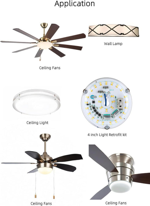 Ledytech 4 Inch, 18W, 3CCT 3000K-4000k-5000K 120V, 2200LM, CRI90, Dimmable LED Ceiling Fan Light Retrofit Kit, Ceiling