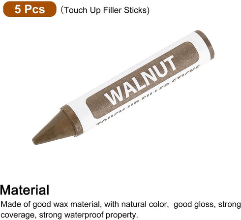 5 uxcell Furniture Repair Wood Markers, Pcs Walnut Touch Up Filler Sticks, Wood Wax Pen Crayons for Scratches, Wood