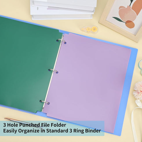 EOOUT 10pcs Colorful File Folders, Plastic with Pocket and 2 Business Card Slots, 3 Hole Punch for Binder