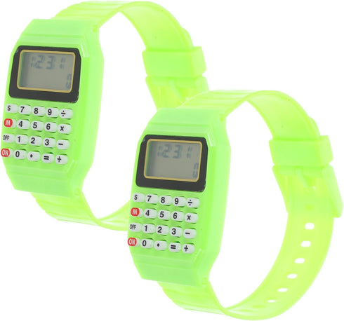 Mikikit Calculator Watch, 2 Pcs Digital Watch for Portable Calculations, Multifunction Wrist Watch for Men Women, Green