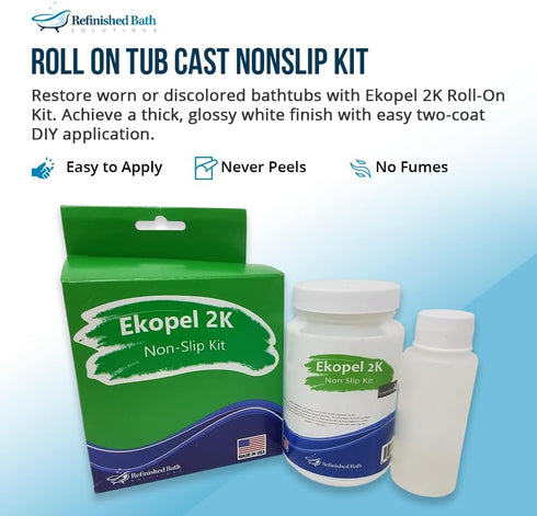 Tub Cast Roll On Bathtub Refinishing Kit by Ekopel Primer + Top Coat Included DIY Tub & Tile Reglazing Kit Bright White