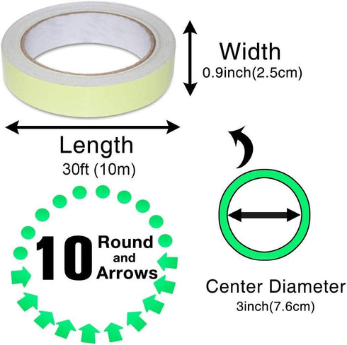 32.8 ft x 1 inch Glow in The Dark Tape - Luminescent Emergency Roll for Safety Egress Markers Stairs and Walls