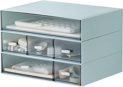 Plastic Storage Drawer, 6 Drawers Desk Organizer, Makeup Organizer, Blue (6.5"L x 8.9"W x 5.1"H)