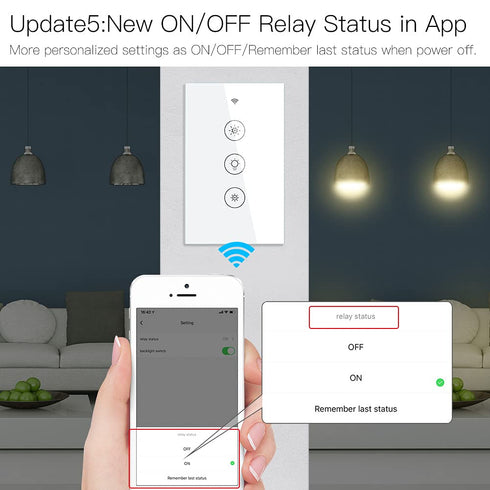 Dimmer MOES WiFi RF Smart Light Switch, Smart Life/Tuya APP Relay Status Backlight Switch Off RF Remote Control Voice
