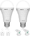 2 Pack Emergency Rechargeable Light Bulbs, Battery Operated Backup, 9W E27, 8500K, Self-charging LED Light Bulbs