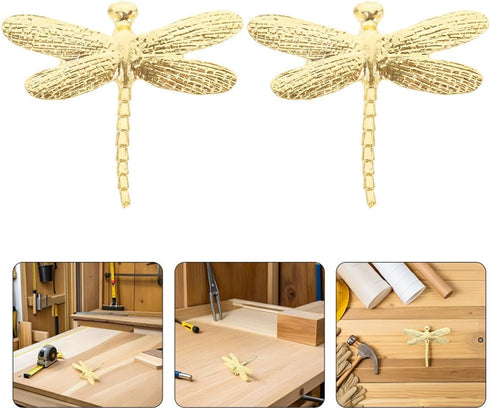 HAMPPLIES 4pcs Set, Dragonfly Cabinet Knobs Vintage Drawer Pull Handles for Dresser, Wardrobe, Bathroom, Gold Tone