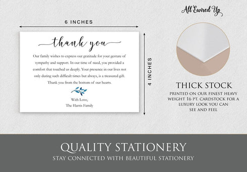 All Ewired Up Personalized Funeral Thank You Cards, White Blue Floral Sympathy, Acknowledgement Bereavement Notes