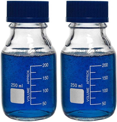 Karter Scientific 250ml Glass Round Media Storage Bottles with GL45 Screw Cap, Pack of 2