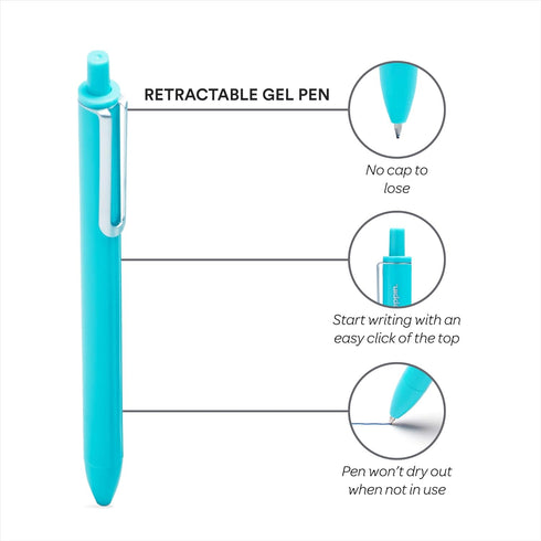 Poppin Retractable Gel Luxe Pens, Aqua, Package of 6, Blue Ink