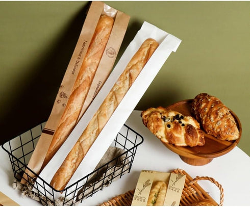 DODXIAOBEUL 50 Bag,13Paper Packaging Goods(13"White) Pcs White Baguette Bread Bags with Window,Clear Bread Bags