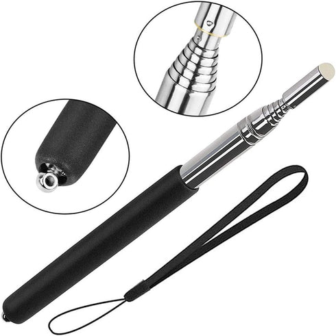 Telescopic Teacher Pointer Stick with Hand Lanyard, Extendable Handheld Pointer for Classroom (Black)