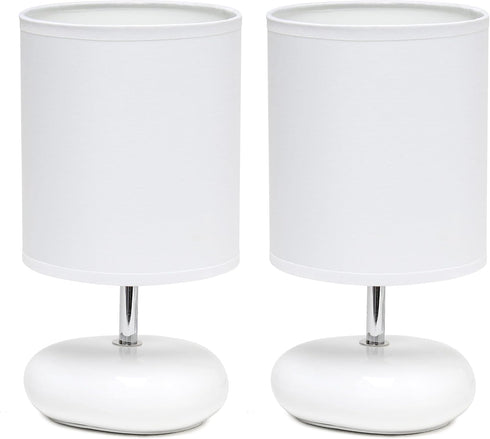 Simple Designs LT2005-WHT Stonies Small Stone Look Desk Bedside Table Lamp, 1