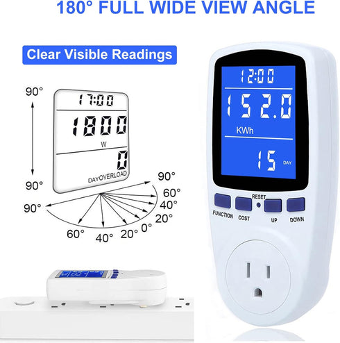 Upgraded Watt Power Meter Plug Home Electrical Usage Monitor Consumption, Energy Voltage Amps Kill Tester with Backlight, Overload Protection, 7 Modes Display by MECHEER