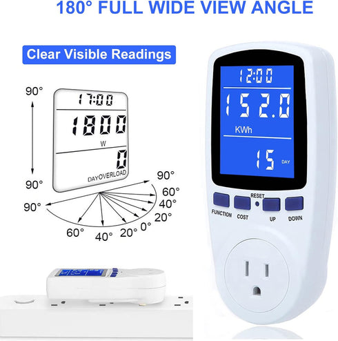 2 Pack 1 7 Watt Meter Power Meter Plug Home Electricity Usage Monitor with Cord, Electrical Usage Monitor Consumption
