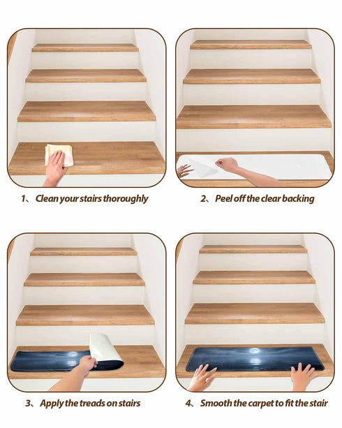 BOHOOSKYLAR 4 8"x30" Night Ocean Stair Treads Natural Scenery Moonlight Sparkling Water Indoor Non Slip Peel and Stick