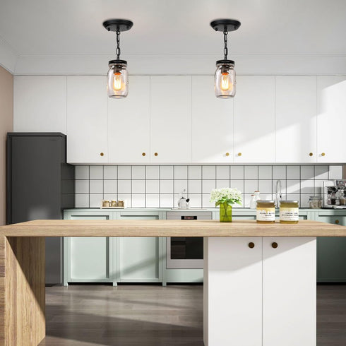 1-Light Glass Mason Jar Light Fixtures, Kitchen Island Pendant Lighting Farmhouse Light Fixture Close to Ceiling Light