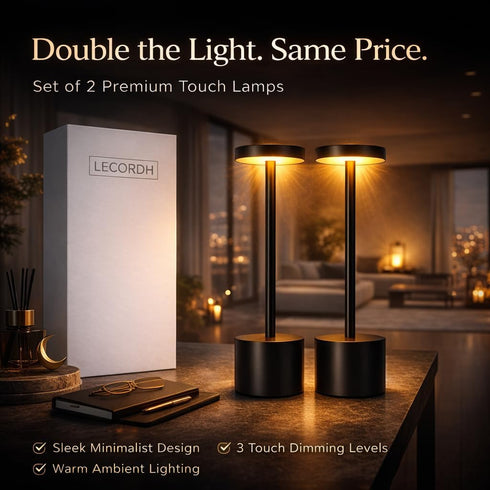 Lecordh 2 Pack, Dimming, Cordless Table Lamp Rechargeable LED Table Lamps with Touch Battery Operated Portable Lamps