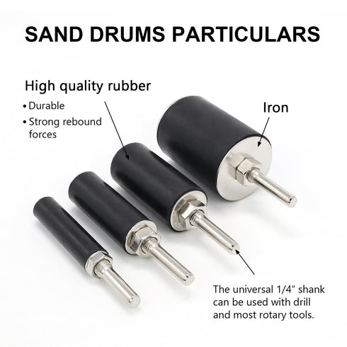 2” Long Sanding Drums and Sleeves Set with 1/4” Shank for Drill, Sanding Drum Kit for Wood and Metal