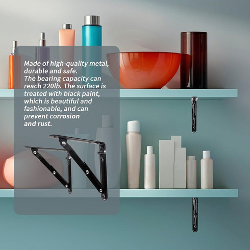 2pcs 5.91 Inch, Folding Shelf Bracket Heavy Duty Collapsible Shelf Brackets, Metal Foldable Shelf Table Bracket