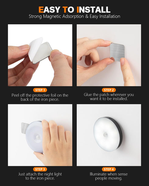 3 Dimmable, Motion Sensor Night Light Rechargeable, Magnetic Puck Lights, Modes & Motion Sensor Stair Lights Indoor