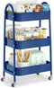EAGMAK 3 Tier Utility Rolling Cart, Metal Storage Organizer Trolley with Handle and Lockable Wheels for Kitchen, Office