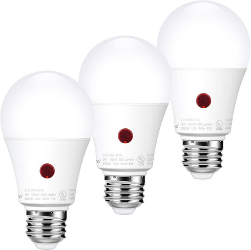 Emotionlite Dusk to Dawn Sensor Light Bulbs, 60 Watt Equivalent, A19 Size, 9W, E26 Medium Base (3 Pack)