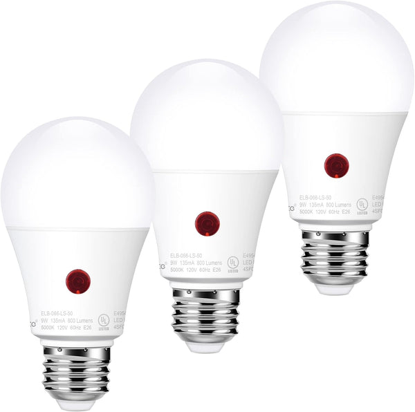 Emotionlite Dusk to Dawn Sensor Light Bulbs, 60 Watt Equivalent, A19 Size, 9W, E26 Medium Base (3 Pack)