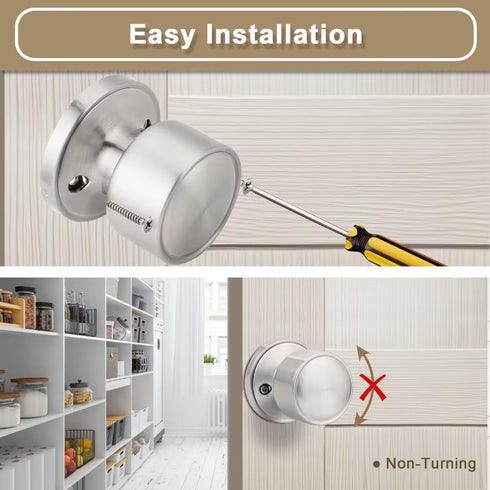 One Sided Dummy Door Knobs, 2 Pack Modern Interior Handle for Bifold Doors, Satin Nickel Keyless Door Knob