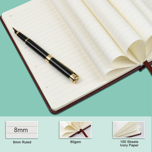 Journal Notebook (A5-Lined, Brown), 192 Pages, Medium 5.7 x 8.3 inches, 80 gsm Thick Paper, Hardcover