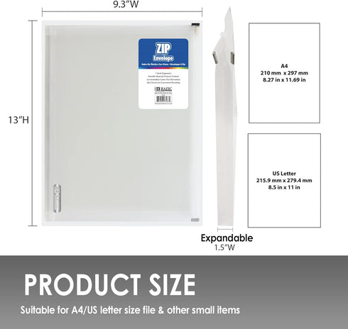 BAZIC Plastic Envelope, 24-Pack Clear Folder Zip Closure, A4 Size File Folders for School Office Supplies