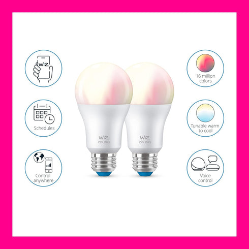 WiZ Connected 60W A19 LED Smart Light Bulbs - Connects to Your Wi-Fi - E26 Smart Bulb - Control with Voice or App + Activate with Motion - Matter Compatible - 2 Pack by WiZ Connected