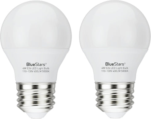 BlueStars A15 LED Refrigerator Light Bulb, 4W (40 Watt Equivalent), E26 Base, 5000K Daylight, 2-Pack