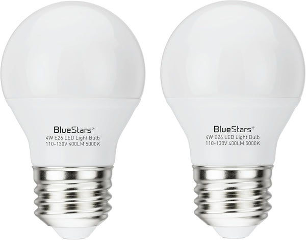 BlueStars A15 LED Refrigerator Light Bulb, 4W (40 Watt Equivalent), E26 Base, 5000K Daylight, 2-Pack