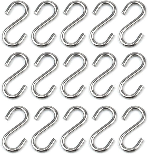 15 Pack Heavy Duty Stainless Steel S Shaped Hooks, 2.2 Inch Long, 1/5 Inch Thickness Metal Hooks